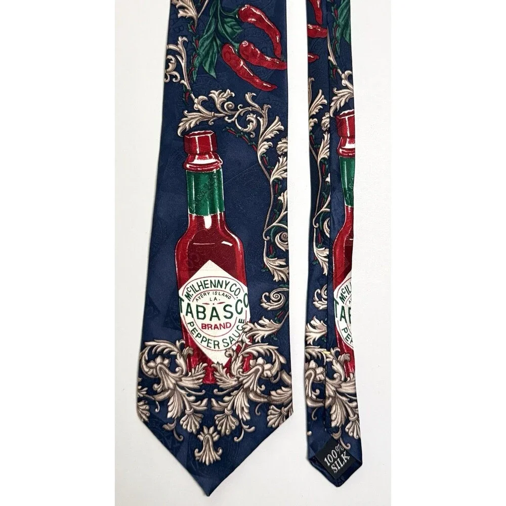 Lot of 5 Vintage Tabasco Silk Neckties Crawfish Oyster Bloody Mary Hot Sauce USA